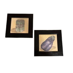 Set of 2 Framed Vegetable Theme Black Weathered Wood Framed Art Kitchen Dining